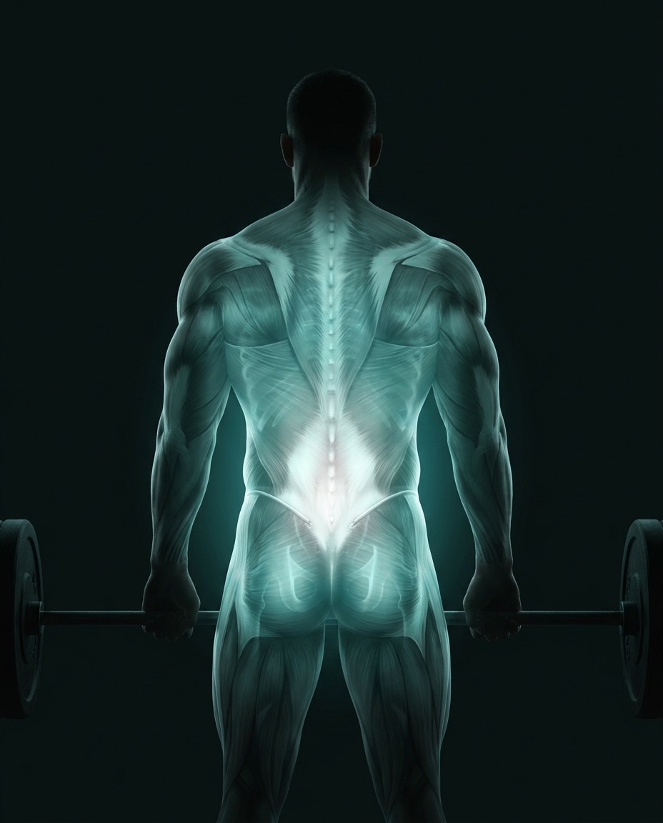 An athlete locking out a deadlift