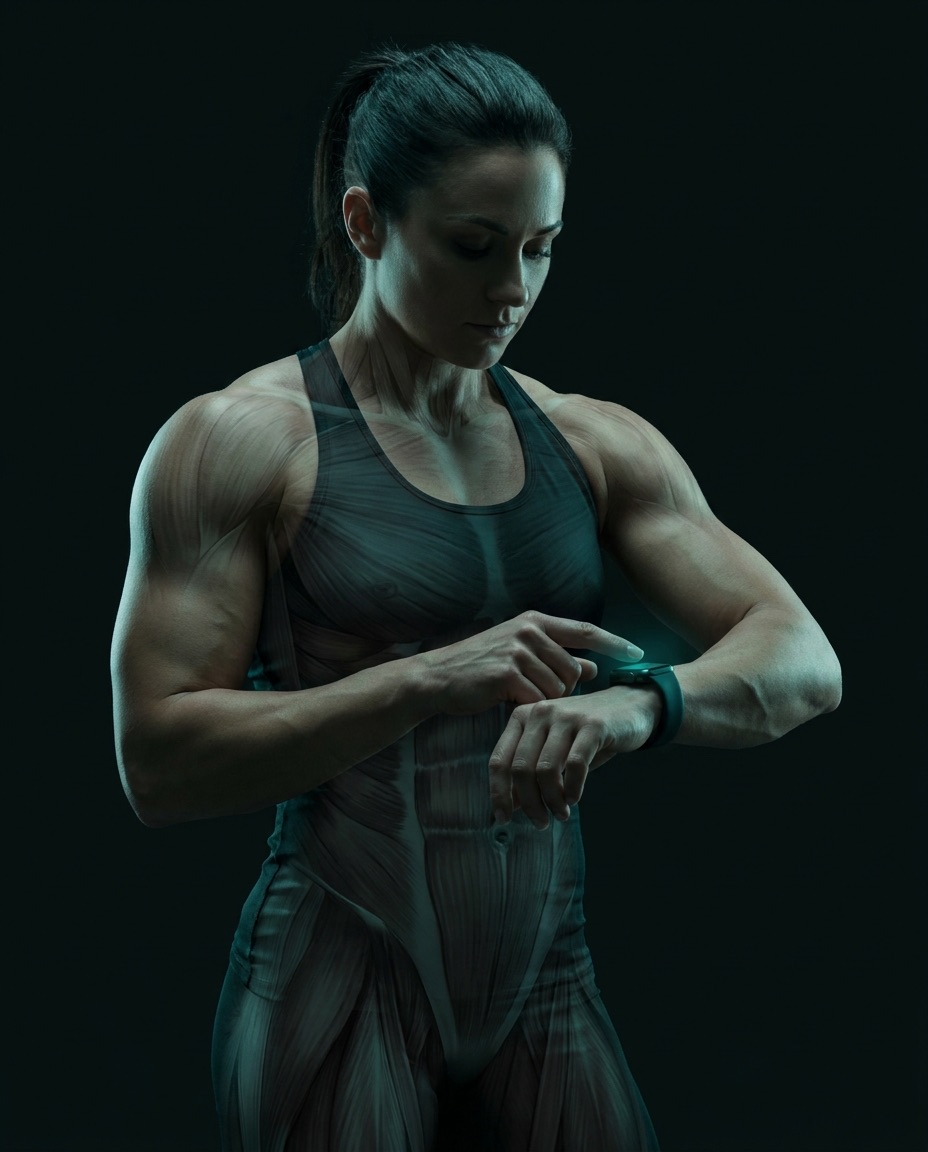 A woman glancing at the session on her Apple Watch