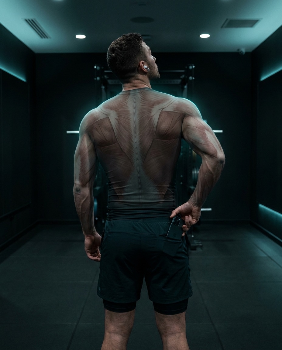 An athlete, back turned, sliding his phone into his pocket — his data leaves with him