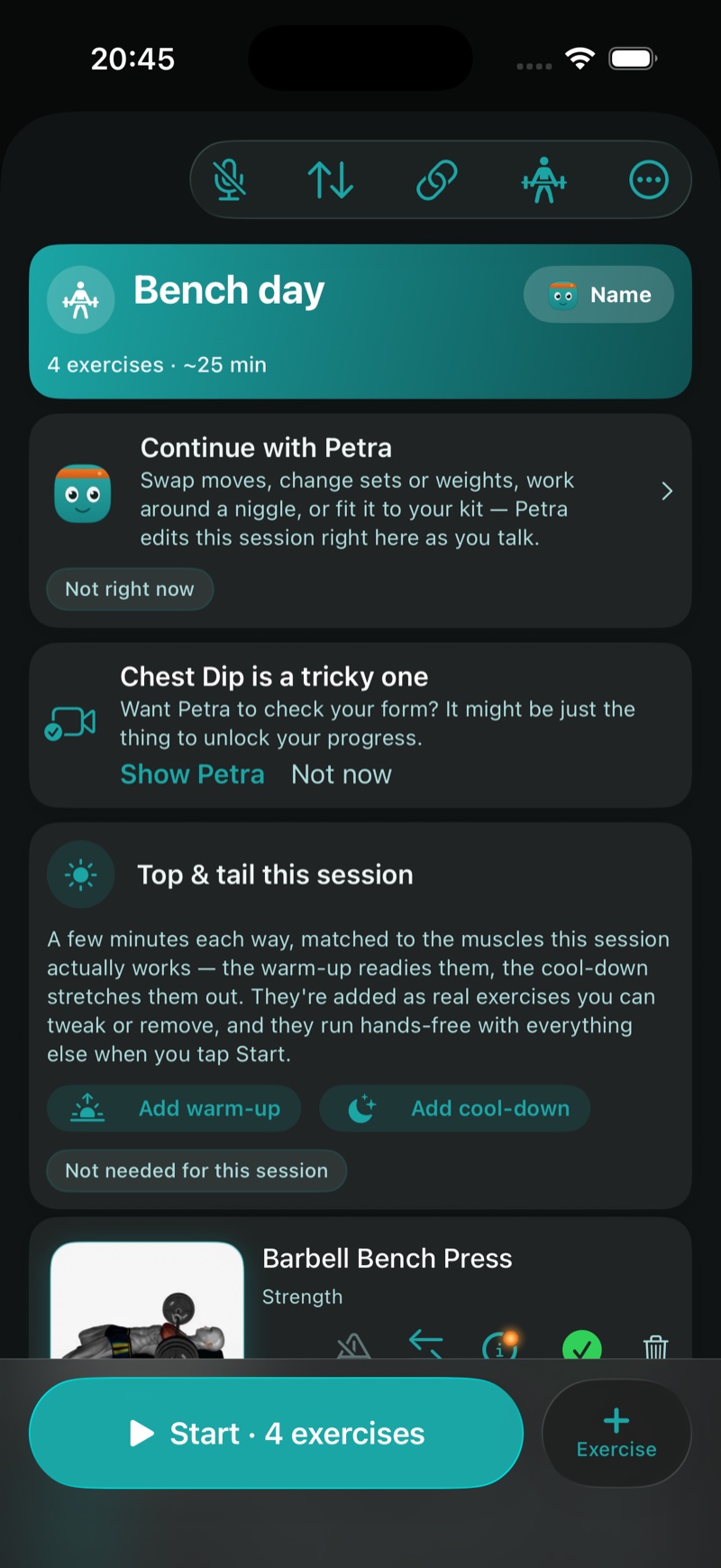 Pure set tracking — weights, reps, rests