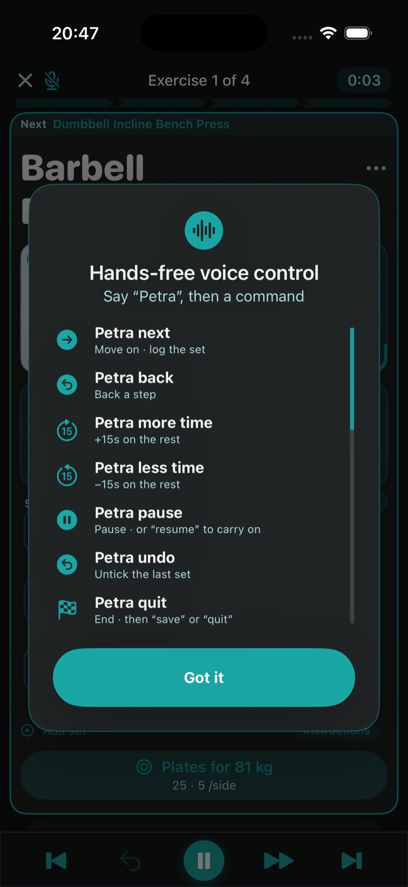 Voice commands mid-session